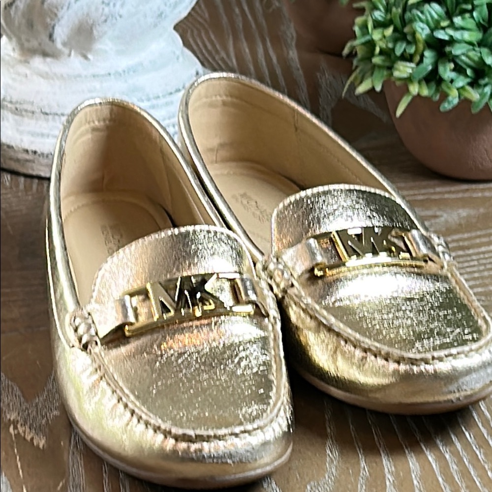 Michael Kors Gold Metallic Flats Luxurious Loafers